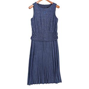 Alex Evenings Maxi Dress Gown Blue Embellished Sleeveless Formal Cocktail Sz 10